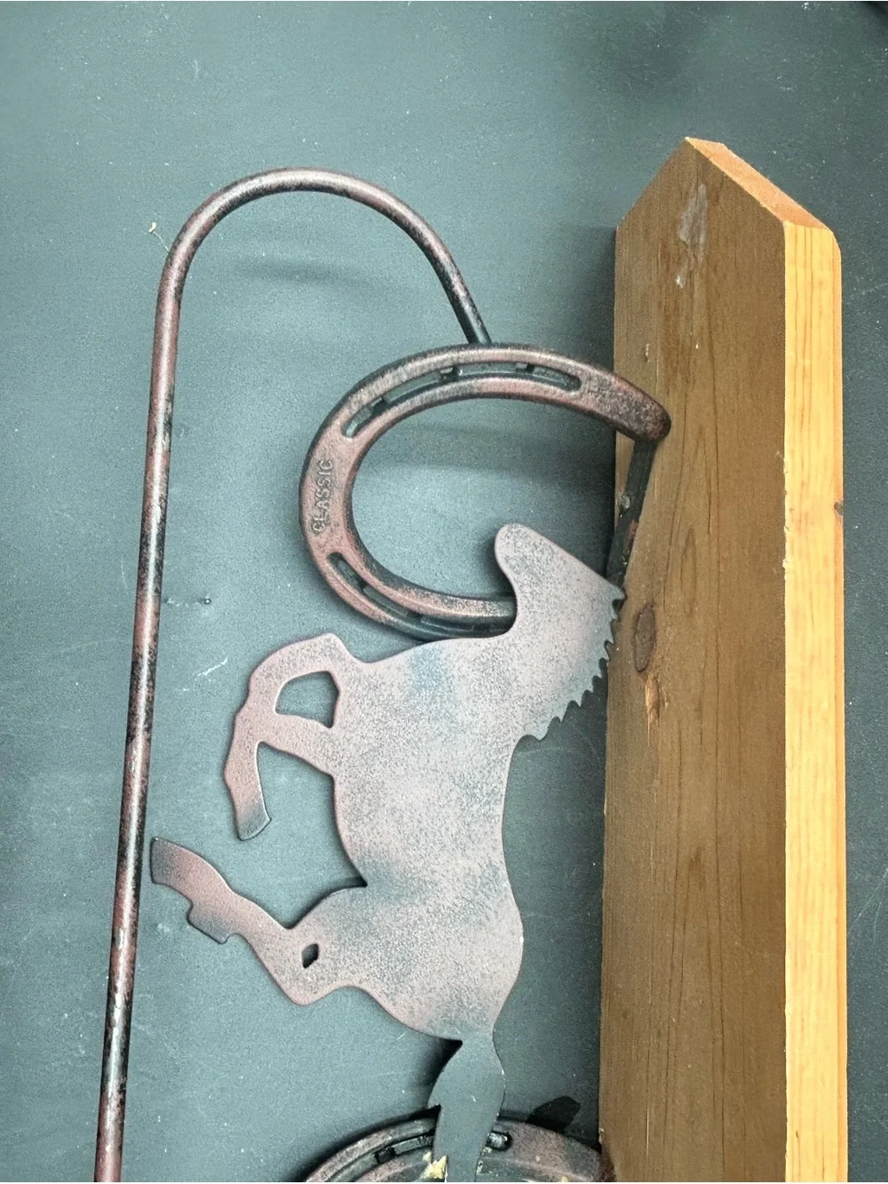 Rustic Brown Metal Horse Wall shelf and towel holder